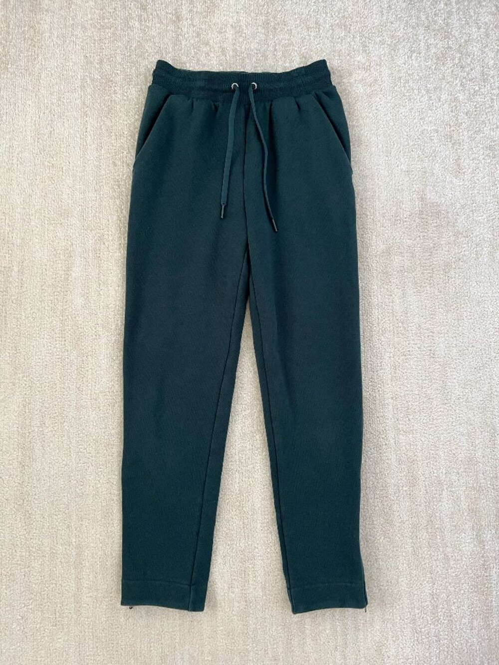 Athleta Cozy Karma High Rise Zip Pant Dark Green Fleece Tapered Jogger XS 793852
